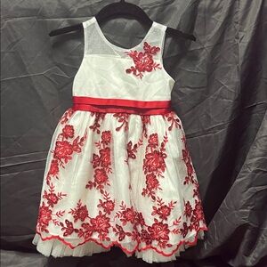 Elegant Red and White Floral Kids Dress